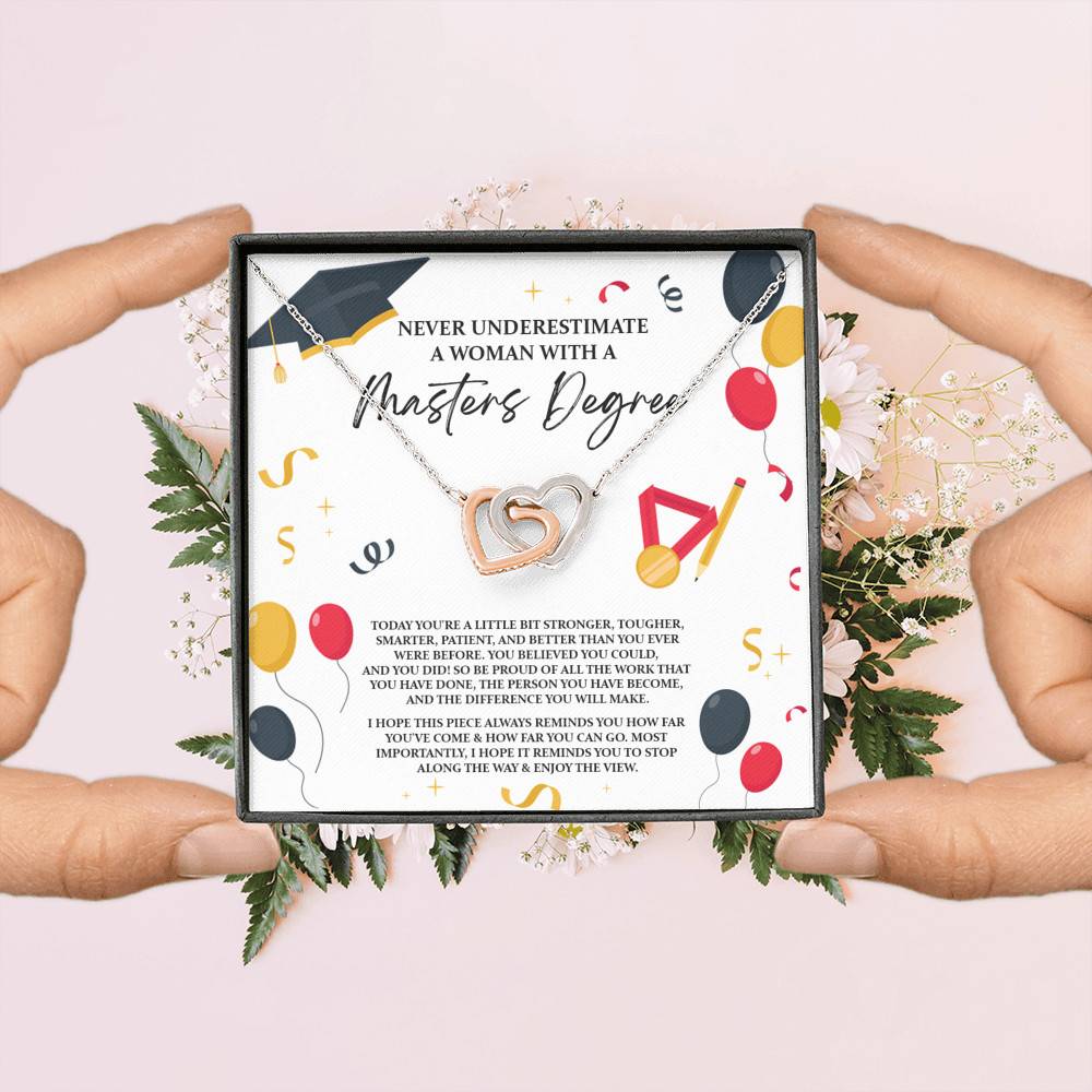 Masters Graduation Never Underestimate a Woman with Masters Degree Interlocking Heart Pendant Necklace Masters Graduation Never Underestimate a Woman with Masters Degree Interlocking Heart Pendant Necklace