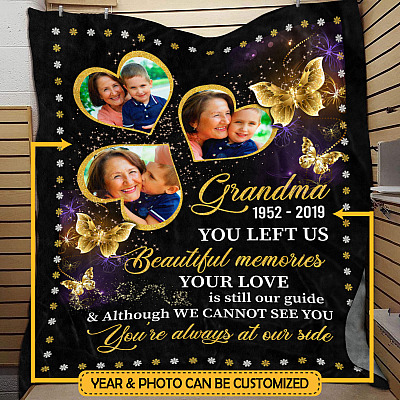 Personalized Photo Grandma You're Always At Our Side Fleece Blanket - Premium Sherpa Blanket - Woven Blanket