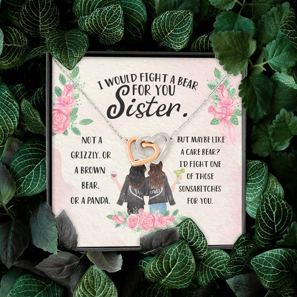 I Would Fight a Bear for You Sister Not a Grizzly or a Brown Bear Interlocking Hearts Necklace I Would Fight a Bear for You Sister Not a Grizzly or a Brown Bear Interlocking Hearts Necklace