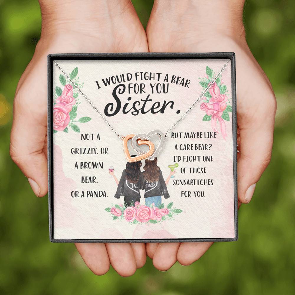 I Would Fight a Bear for You Sister Not a Grizzly or a Brown Bear Interlocking Hearts Necklace I Would Fight a Bear for You Sister Not a Grizzly or a Brown Bear Interlocking Hearts Necklace