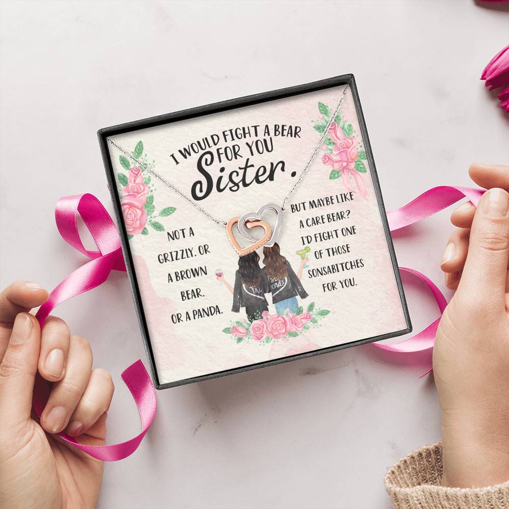 I Would Fight a Bear for You Sister Not a Grizzly or a Brown Bear Interlocking Hearts Necklace I Would Fight a Bear for You Sister Not a Grizzly or a Brown Bear Interlocking Hearts Necklace