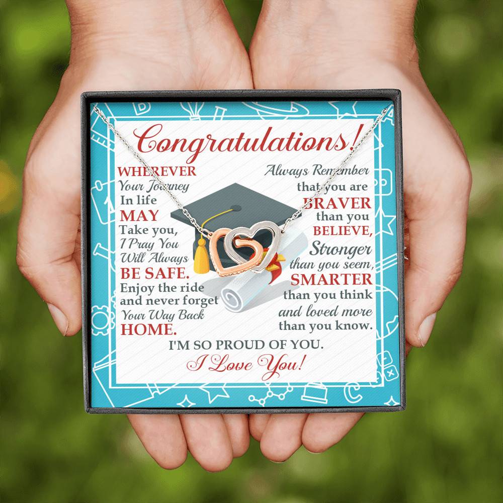 Congratulations Wherever The Journey In Life May Take You Interlocking Hearts Necklace - Graduation Gift Congratulations Wherever The Journey In Life May Take You Interlocking Hearts Necklace - Graduation Gift