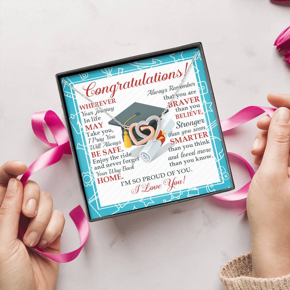 Congratulations Wherever The Journey In Life May Take You Interlocking Hearts Necklace - Graduation Gift Congratulations Wherever The Journey In Life May Take You Interlocking Hearts Necklace - Graduation Gift