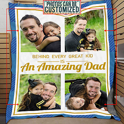 Alternative view of Personalized Custom Photo Behind Every Great Kid Is An Amazing Dad Fleece Blanket - Custom Gift For Dad
