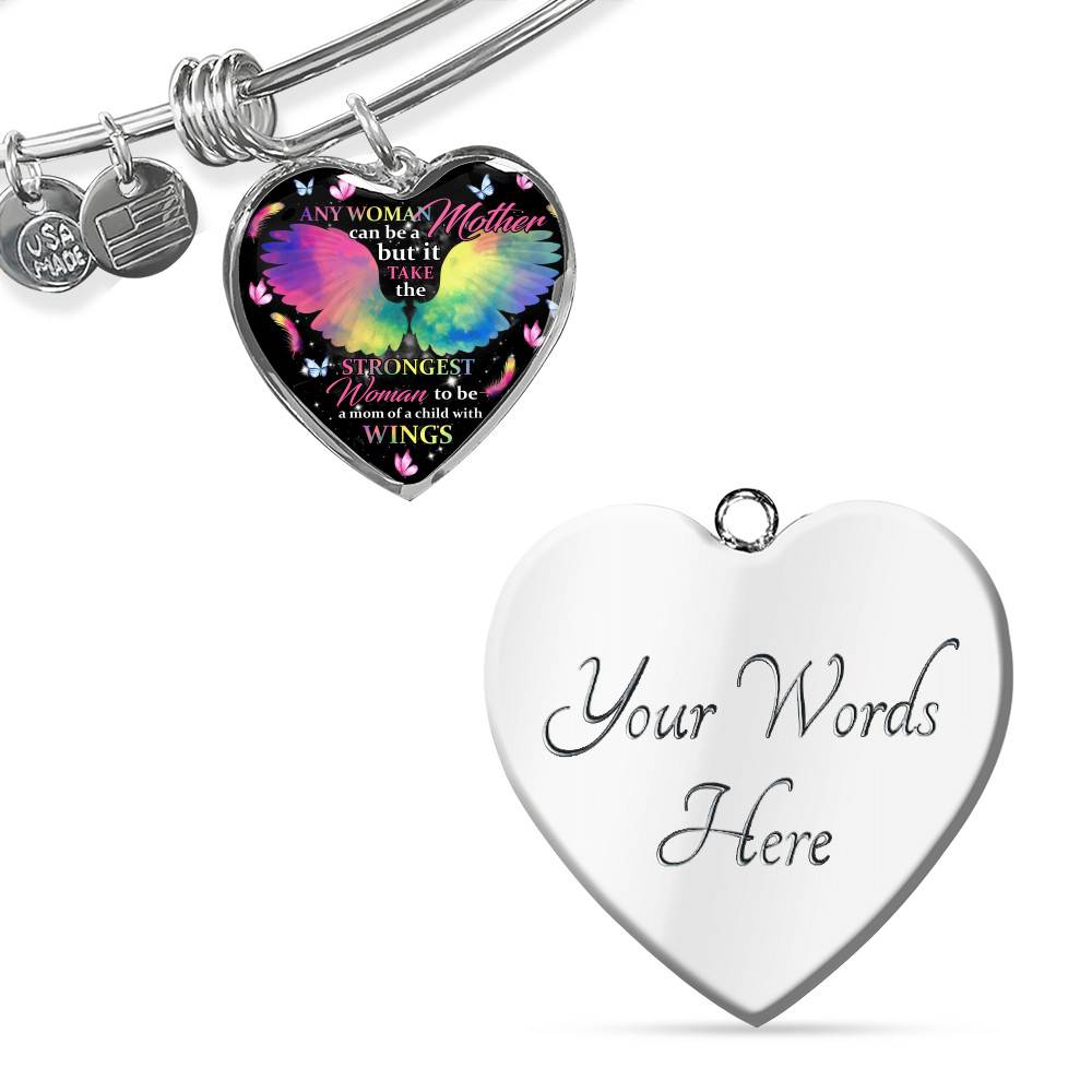 Any Woman Can Be A Mother But It Takes The Strongest Woman To Be A Mom Of A Child With Wings Heart Pendant Necklace Any Woman Can Be A Mother But It Takes The Strongest Woman To Be A Mom Of A Child With Wings Heart Pendant Necklace