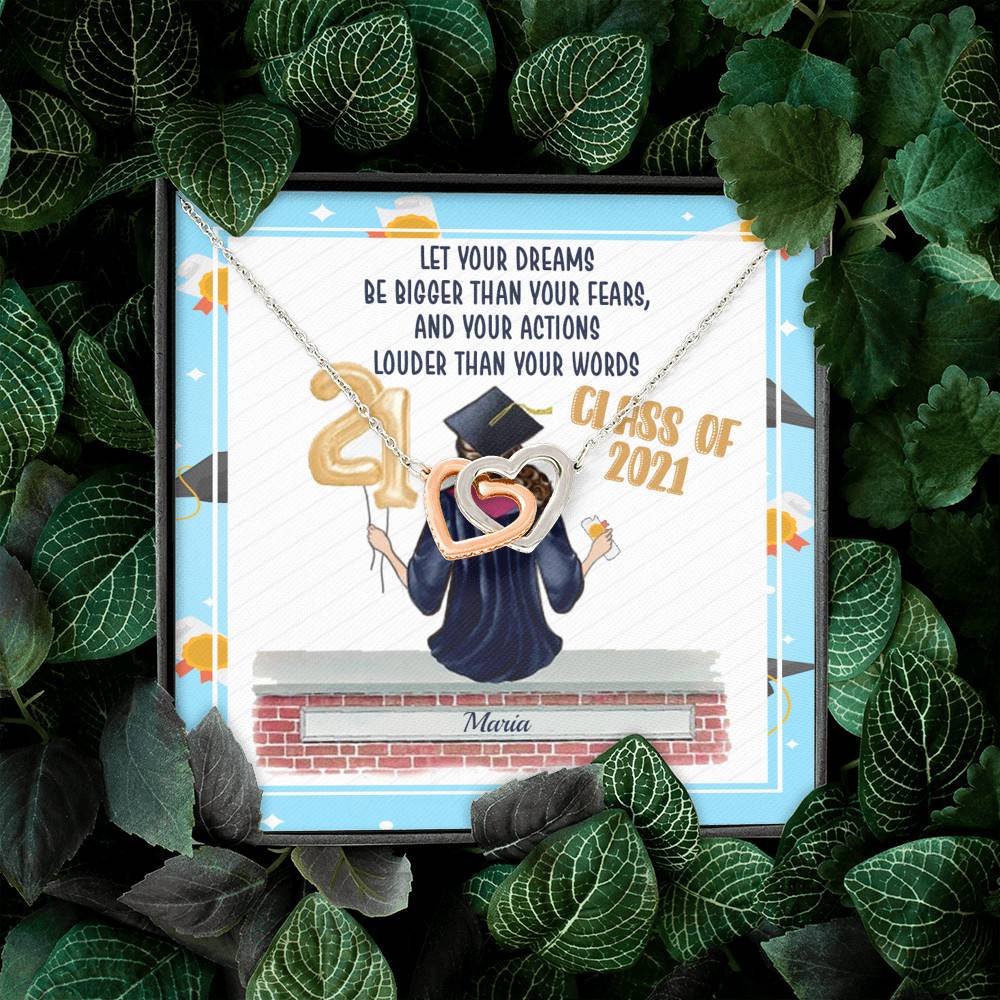 Personalized Graduation Let Your Dreams Be Bigger Than Your Fears Interlocking Heart Pendant Necklace Personalized Graduation Let Your Dreams Be Bigger Than Your Fears Interlocking Heart Pendant Necklace