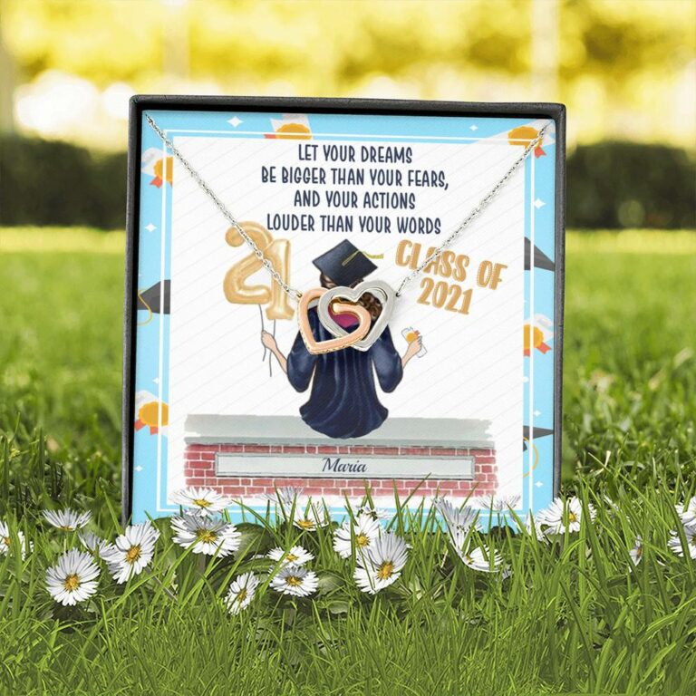 Personalized Graduation Let Your Dreams Be Bigger Than Your Fears Interlocking Heart Pendant Necklace