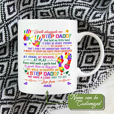 Alternative view of Personalized Step Dad Walk Alongside Me Step Daddy Ceramic Coffee Mug - To My Bonus Dad Gift From Daughter