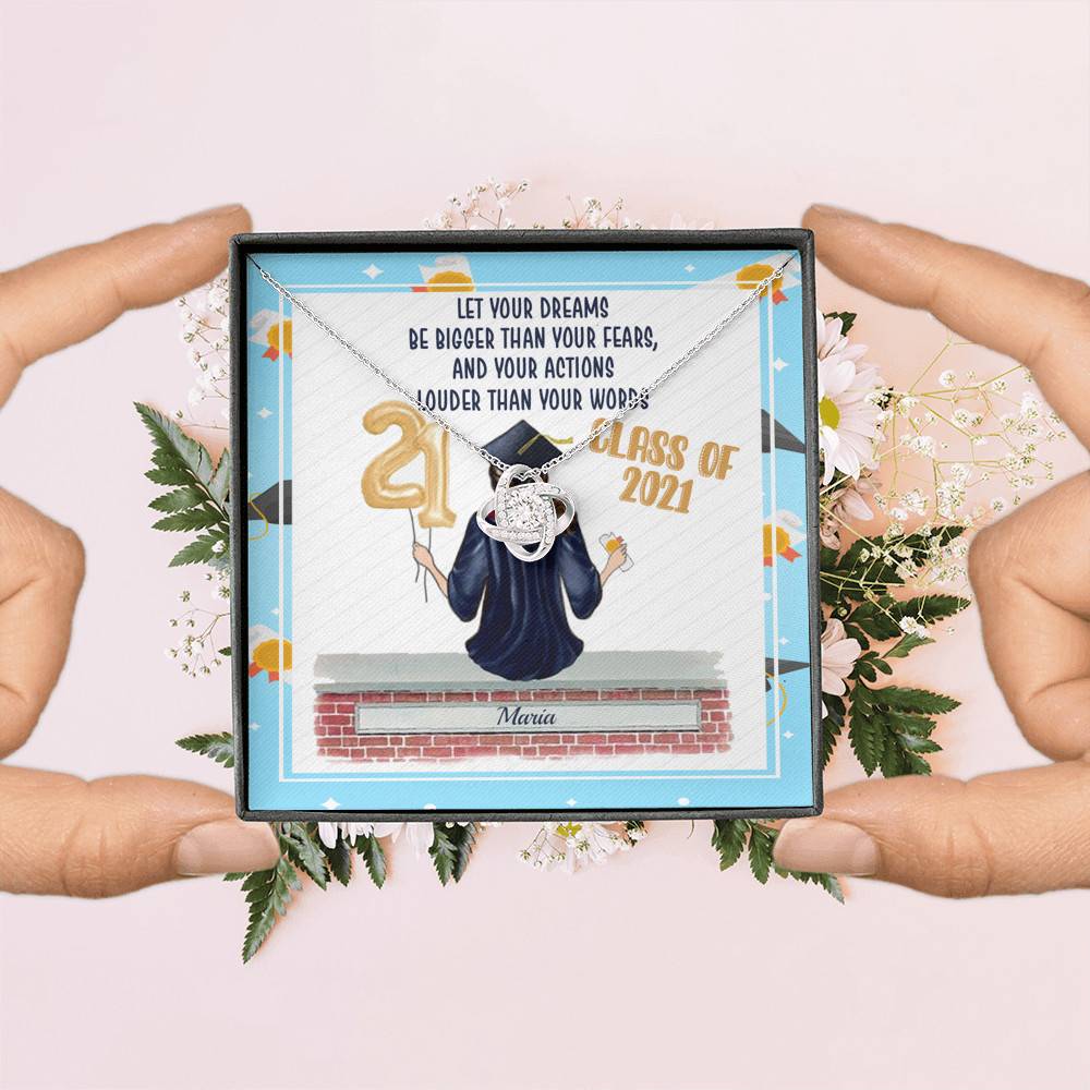 Personalized Graduation Let Your Dreams Be Bigger Than Your Fears Love Knot Pendant Necklace