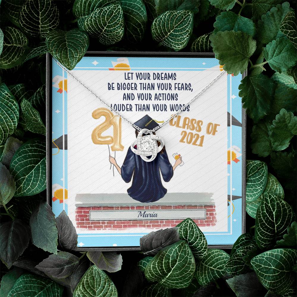 Personalized Graduation Let Your Dreams Be Bigger Than Your Fears Love Knot Pendant Necklace