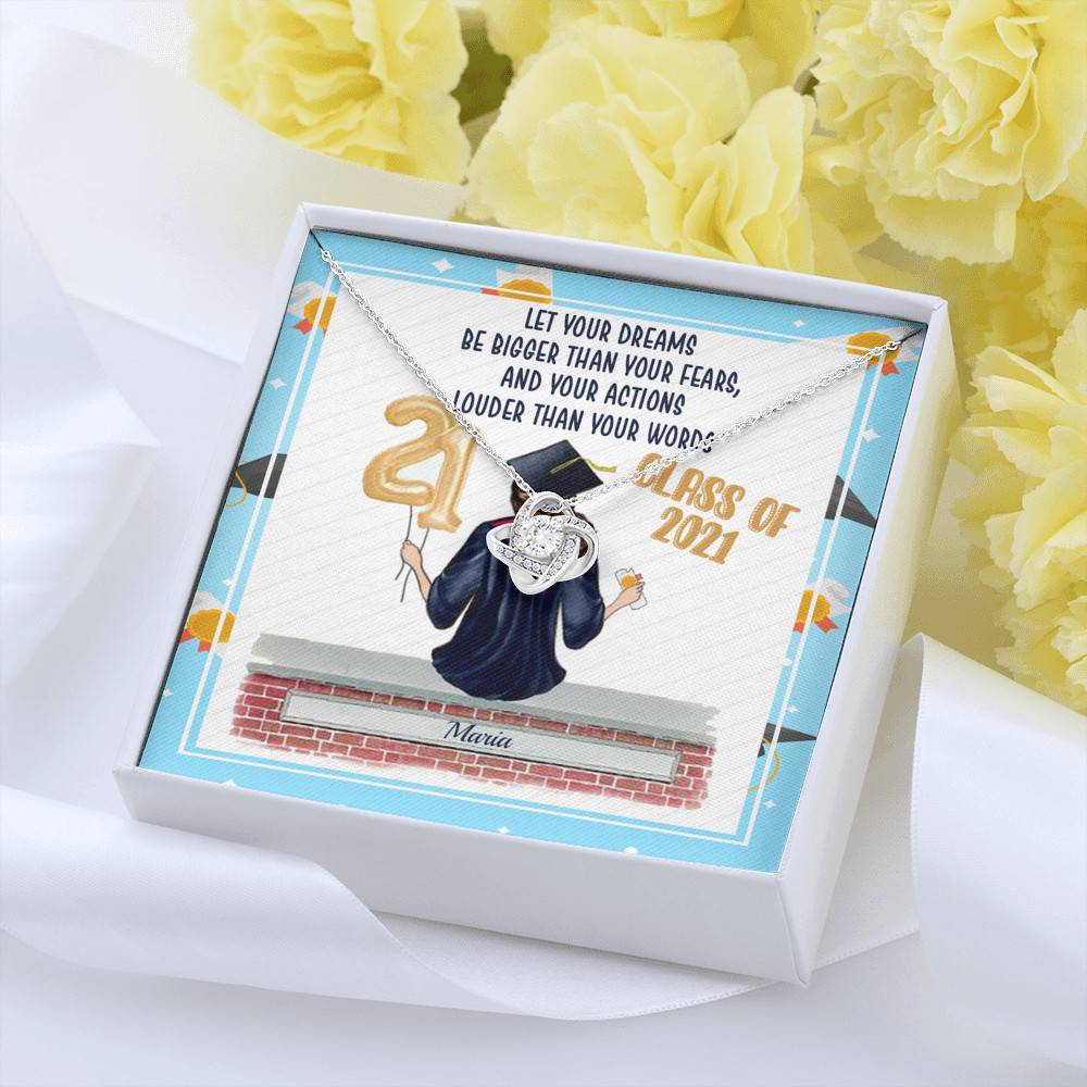 Personalized Graduation Let Your Dreams Be Bigger Than Your Fears Love Knot Pendant Necklace