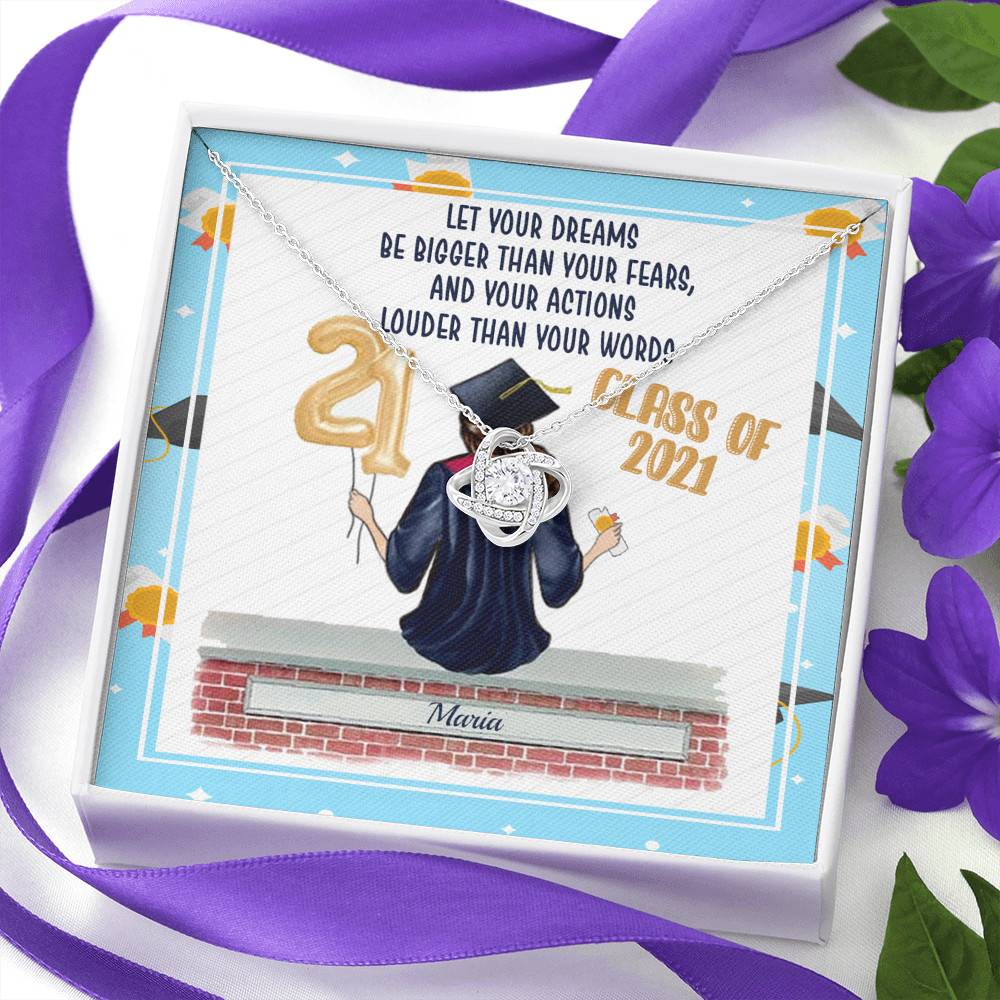 Personalized Graduation Let Your Dreams Be Bigger Than Your Fears Love Knot Pendant Necklace