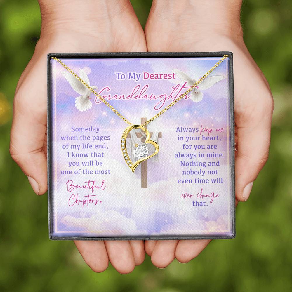 To My Dearest Granddaughter Someday When The Pages Of My Life End Jesus Cross Forever Love Heart Pendant Necklace