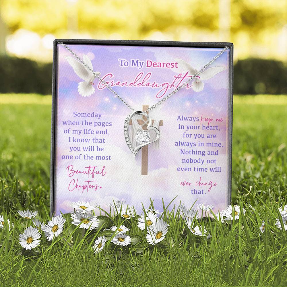 To My Dearest Granddaughter Someday When The Pages Of My Life End Jesus Cross Forever Love Heart Pendant Necklace