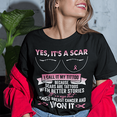 Alternative view of Yes It's a Scar I Call It My Tittoo Because Breast Cancer T-Shirt - V-Neck Shirt