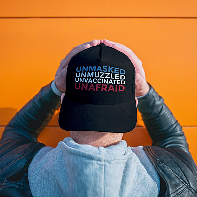Alternative view of Unmasked Unmuzzle Unvaccinated Unafraid Twill Cap - High-Profile Snapback Hat - Trucker Hat