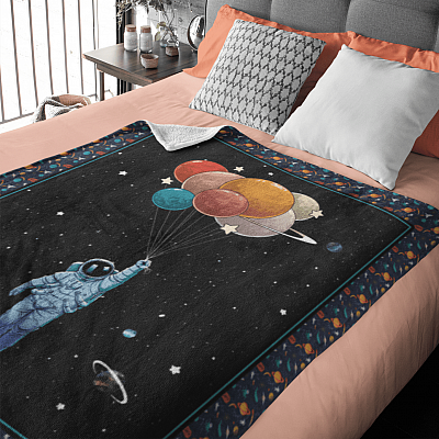 Astronaut Space Fleece Blanket - Mink Sherpa Blanket - Woven Blanket - Astronaut Design Blanket