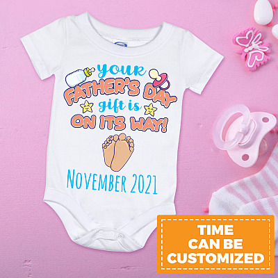 Alternative view of Personalized Your Father's Day Gift Is On Its Way Baby Onesie - Toddler Infant Bodysuit - Coming Baby Onesie