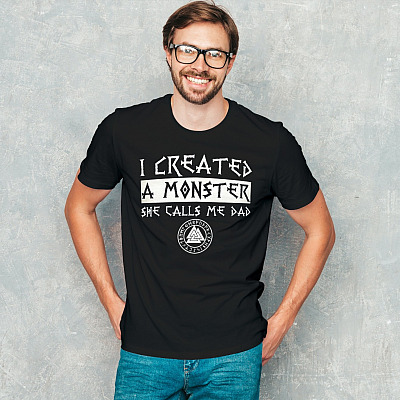 Alternative view of I Created A Monster She Calls Me Dad T-Shirt - Funny Viking Dad Shirt - First Father's Day Shirt