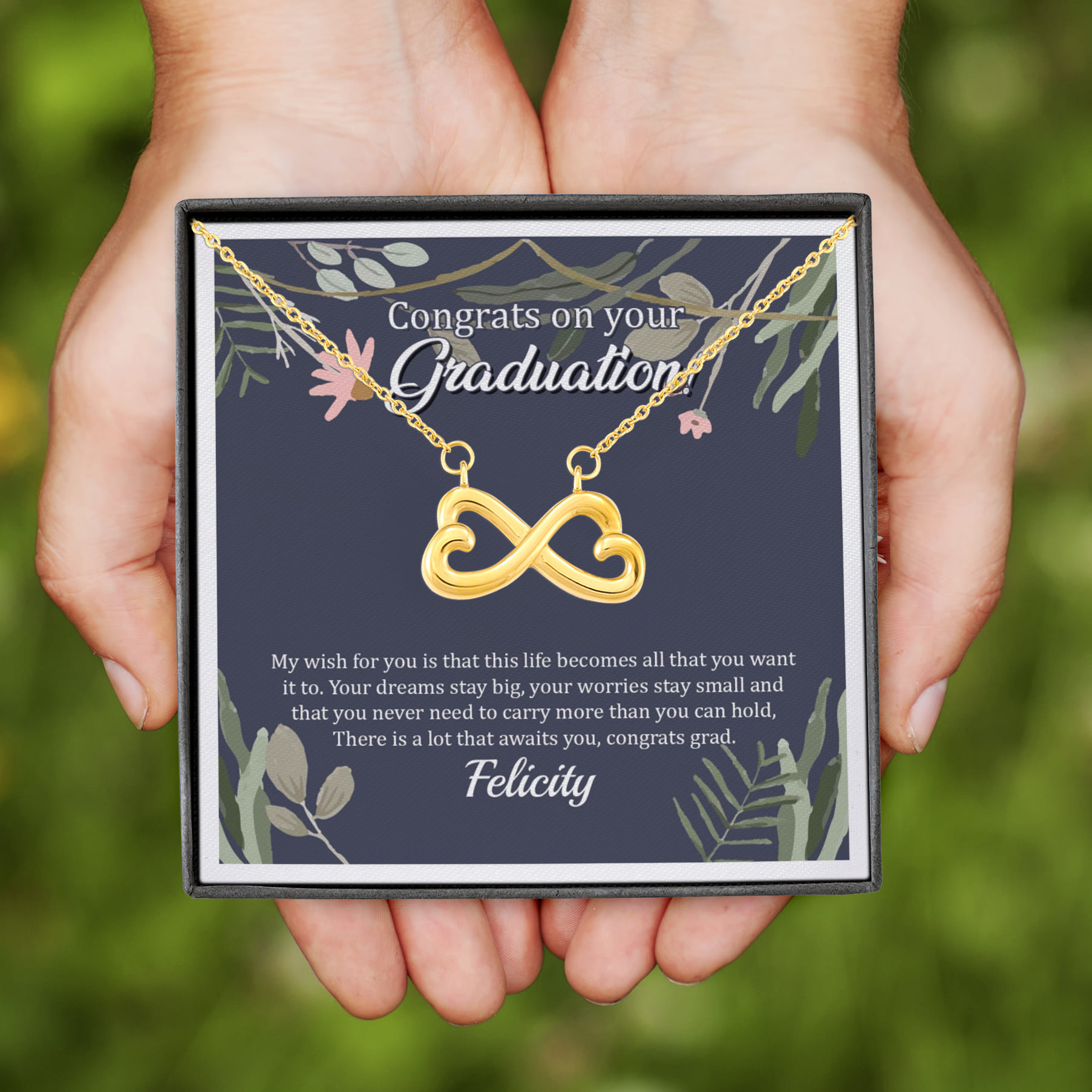 6HP. Congrats Your Graduation - custom 1200 Infinity Heart Necklace (Gold)
