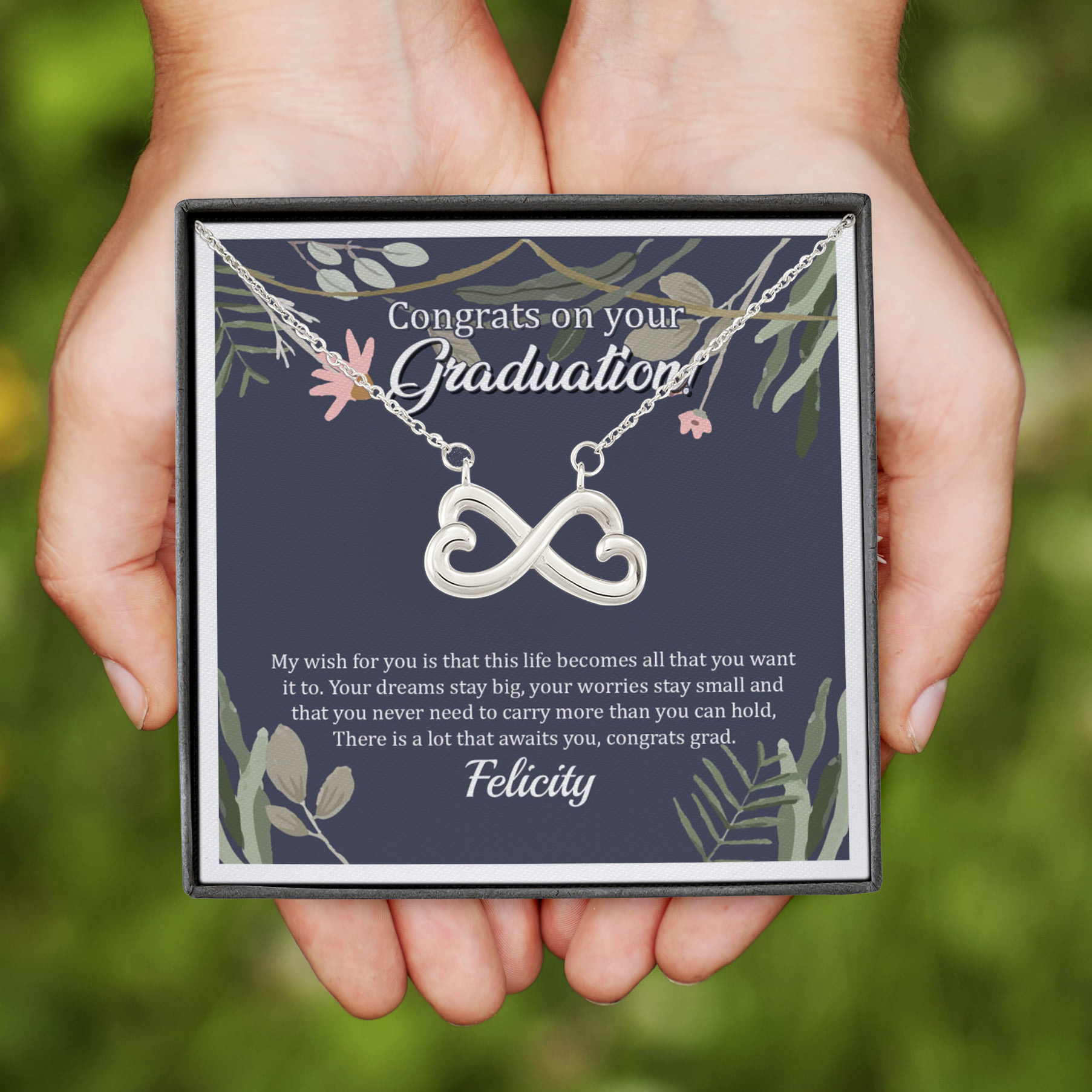 6HP. Congrats Your Graduation - custom 1200 Infinity Heart Necklace (Silver)