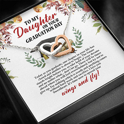 To My Daughter On Your Graduation Day Interlocking Hearts Pendant Necklace - Graduation Day Gift For Daughter