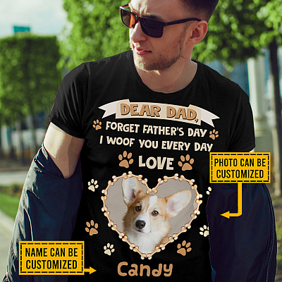 Alternative view of Personalized Photo Dear Dad Forget Father's Day I Woof You Every Day Love Custom Pet Name T-Shirt