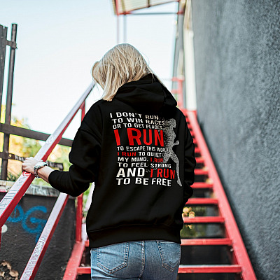 Alternative view of I Don't Run To Win Races I Run To Be Free Print On Back Only Hoodie - Sweatshirt - Long Sleeve