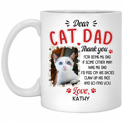 Personalized Photo Dear Cat Dad, White, 11 oz. White Mug