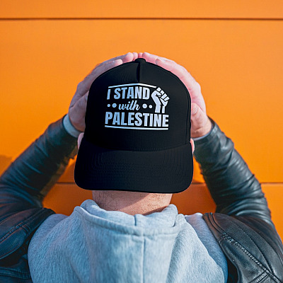 Alternative view of I Stand With Palestine Supporters Justice Fist Twill Cap - High-Profile Snapback Hat - Trucker Hat