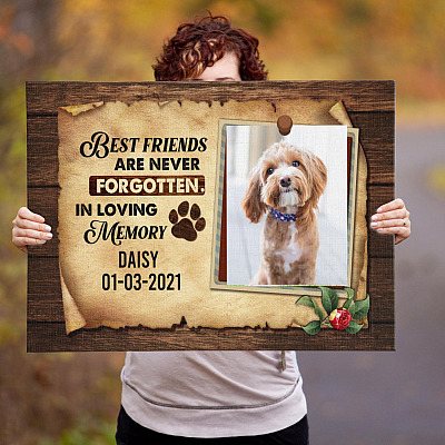Alternative view of Personalized Photo Best Friends Are Never Forgotten In Loving Memory Pet Memorial Framed Canvas - Unframed Poster