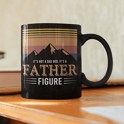 Retro Vintage It's Not a Dad Bod It's a Father Figure Black Coffee Mug - Funny Beer Dad Light Gift