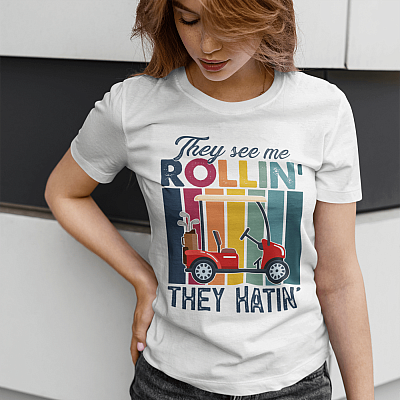 Alternative view of They See Me Rollin They Hatin Golfer Funny Golf Cart T-Shirt - V-Neck Shirt