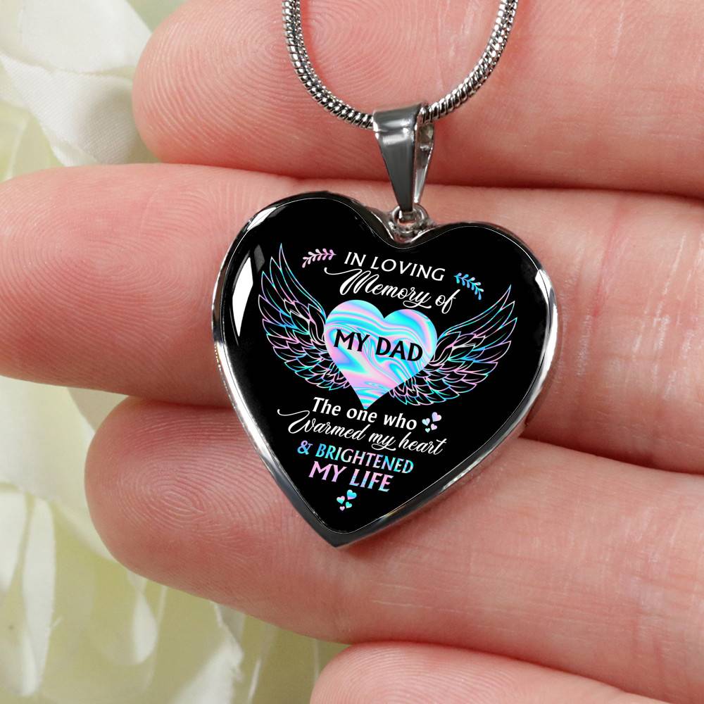Angel Wings in Loving Memory of My Dad the One Who Warmed My Heart Brightened My Life Heart Pendant Necklace