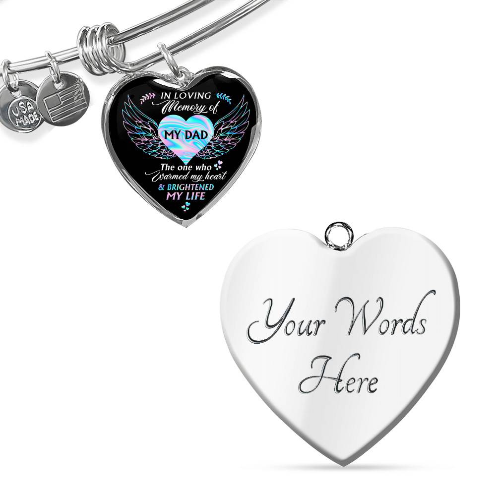 Angel Wings in Loving Memory of My Dad the One Who Warmed My Heart Brightened My Life Heart Pendant Necklace