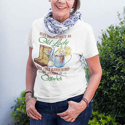 Alternative view of Never Underestimate an Old Lady Who Loves Gardening and Was Born in October T-Shirt - V-Neck Tee