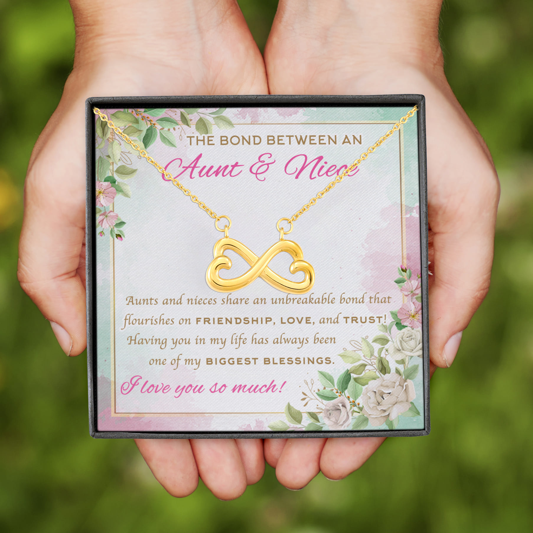 5VT. Bond Between Aunt And Niece Infinity Heart Necklace (Gold)