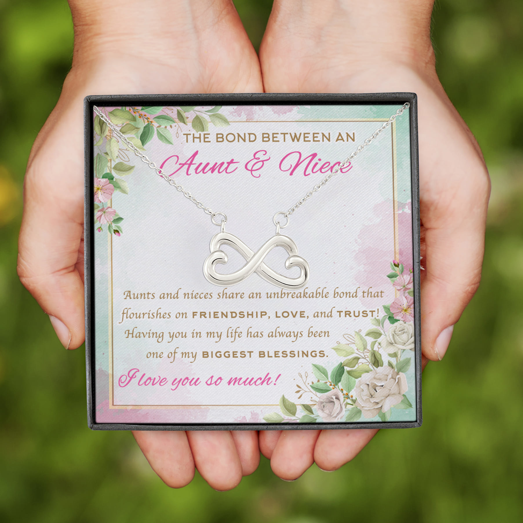 5VT. Bond Between Aunt And Niece Infinity Heart Necklace (Silver)