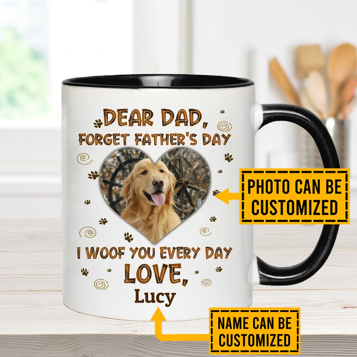 3VT. Dear Dad I Woof You Every Day accent mug mk1