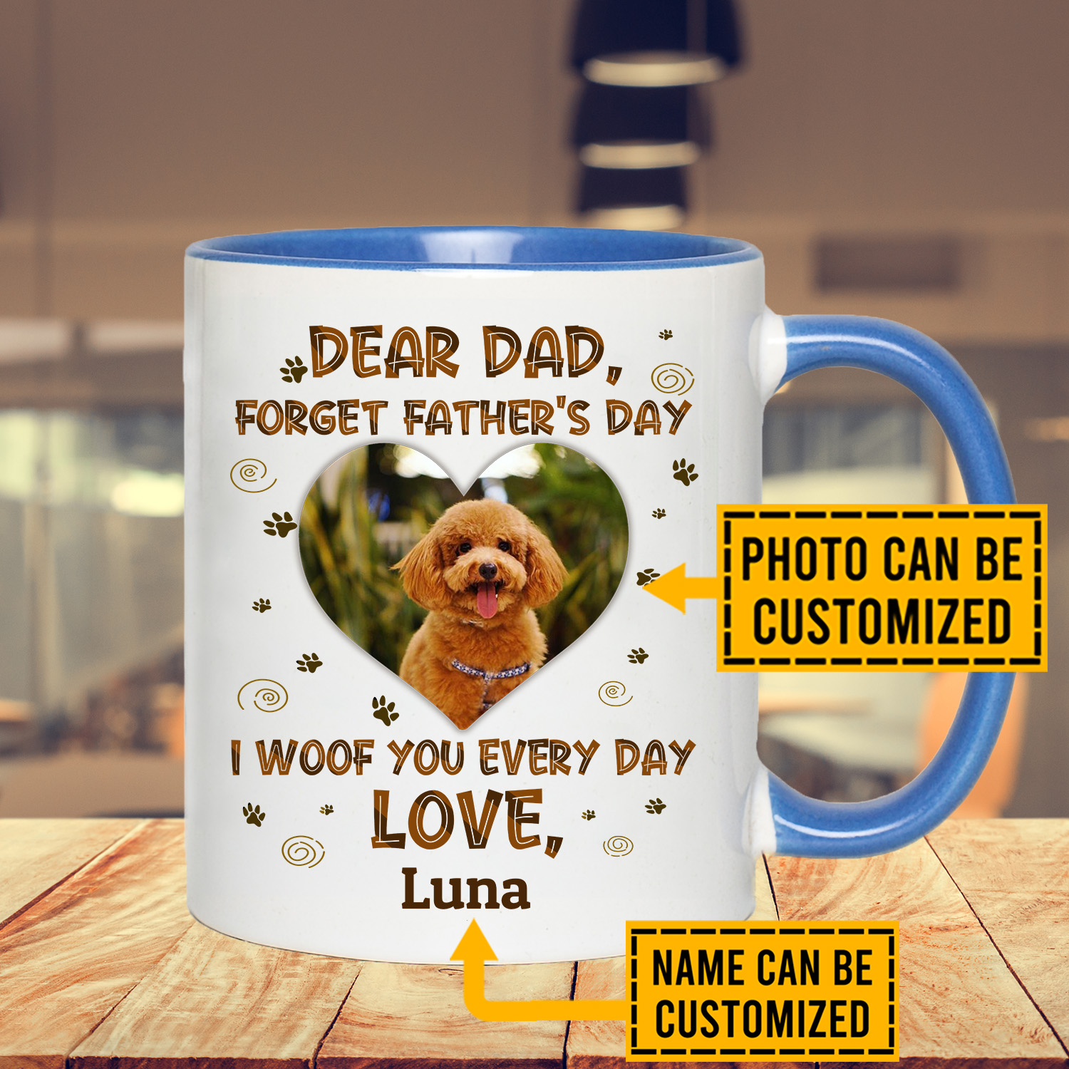 3VT. Dear Dad I Woof You Every Day accent mug mk3