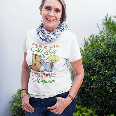 Alternative view of Never Underestimate an Old Lady Who Loves Gardening and Was Born in November T-Shirt - V-Neck Tee