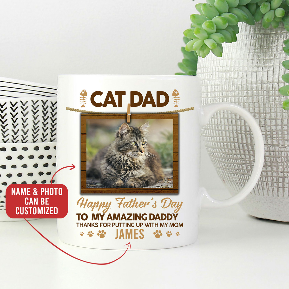 8VT. Cat Dad Happy Father Day mug mk2