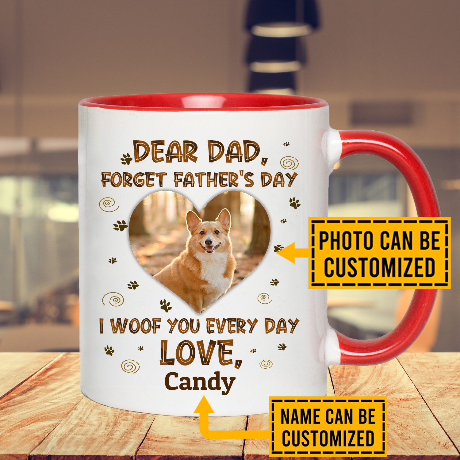 3VT. Dear Dad I Woof You Every Day accent mug mk2