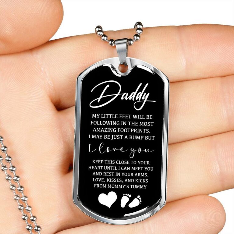 Father's Day Baby Bump Daddy My Little Feet I Love You from Mommy's Tummy Dog Tag Pendant Necklace