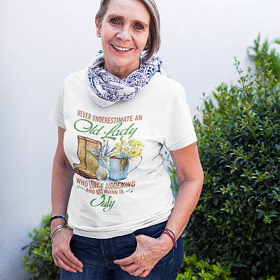 Alternative view of Never Underestimate an Old Lady Who Loves Gardening and Was Born in July T-Shirt - V-Neck Tee