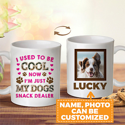 Personalized Photo I Used to Be Cool Now I'm Just My Dogs Snack Dealer Two Sided Ceramic Coffee Mug