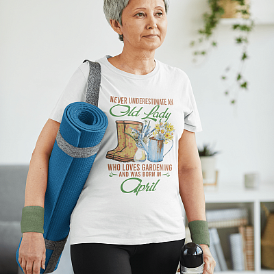 Alternative view of Never Underestimate an Old Lady Who Loves Gardening and Was Born in April T-Shirt - V-Neck Tee