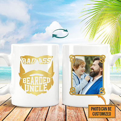 Personalized Photo Badass Bearded Uncle Ceramic Coffee Mug - Beer Stein - Water Bottle - Color Changing Mug