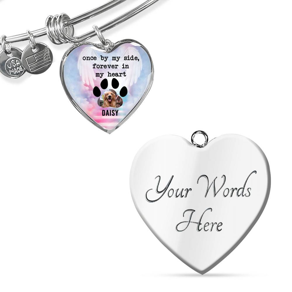 Personalized Photo Once By My Side Forever In My Heart Quote In Memory Of Dog Pet Remembrance Heart Necklace