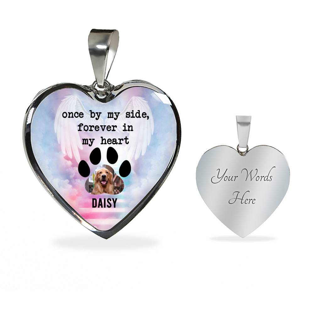 Personalized Photo Once By My Side Forever In My Heart Quote In Memory Of Dog Pet Remembrance Heart Necklace